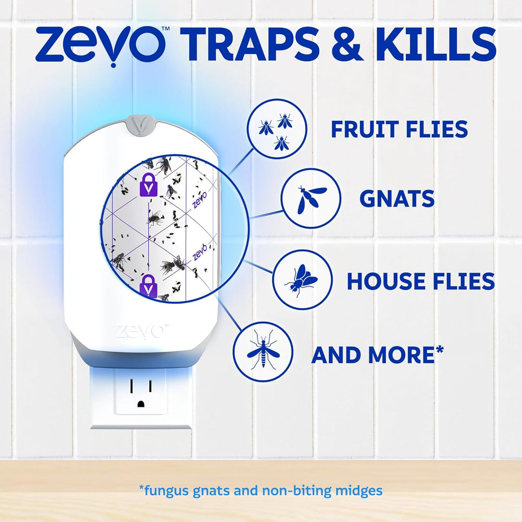 Zevo Flying Insect Trap & 3 Refill Cartridges - Plug in Fly Trap & Indoor Bug