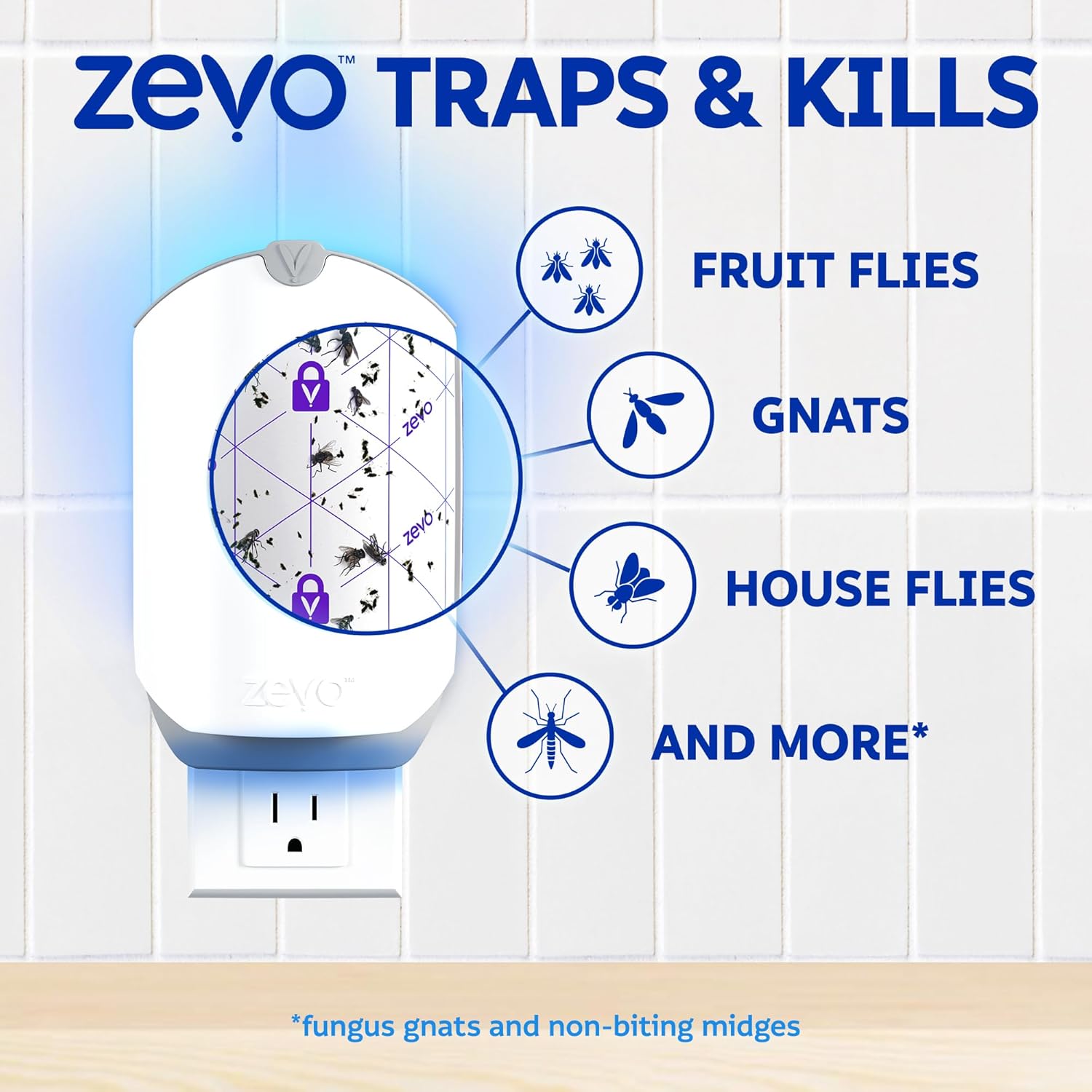 Zevo Flying Insect Trap & 3 Refill Cartridges - Plug in Fly Trap & Indoor Bug