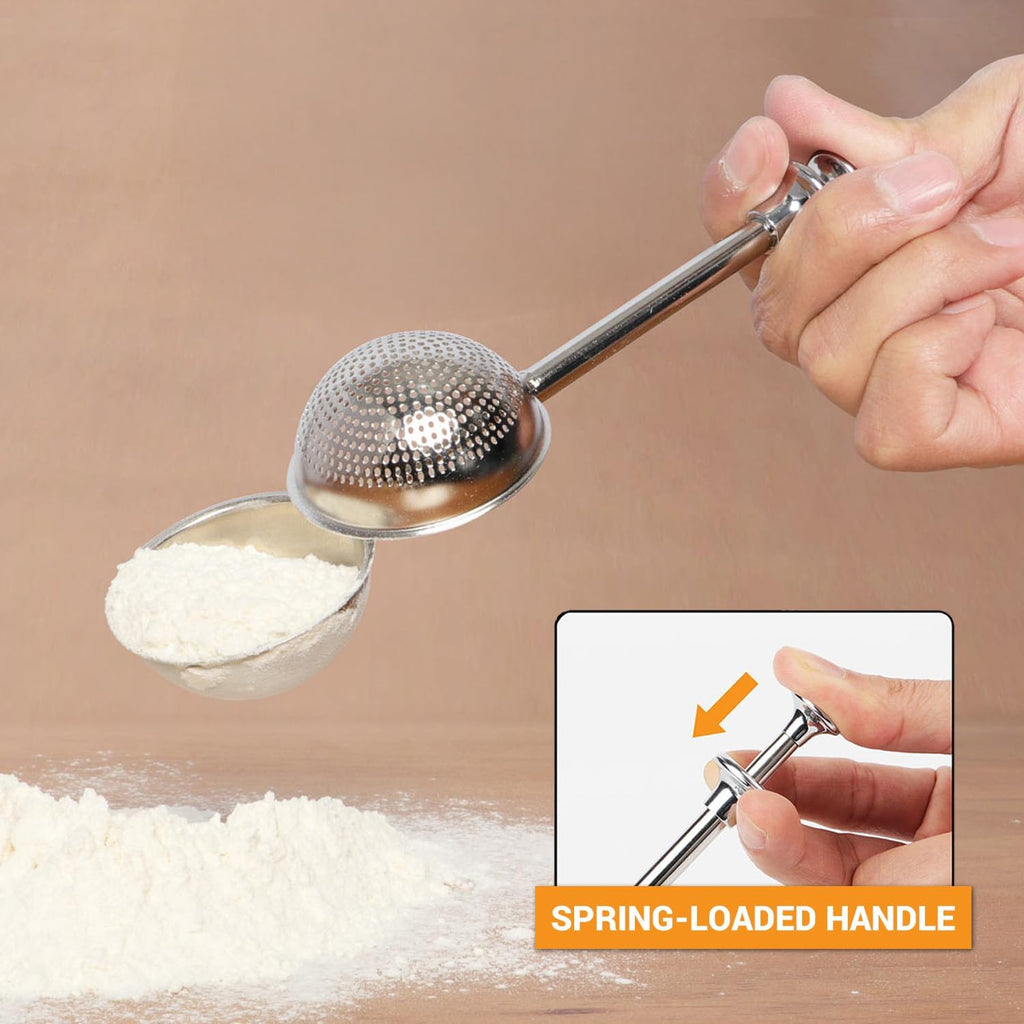 HULISEN Flour Duster for Baking, One-Handed Operation, 304 Stainless Steel