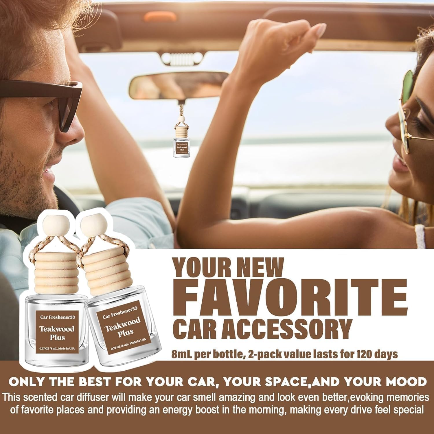C Classy Car Air Freshener Hanging 2 Pack, Mahogany Teakwood Essential Oil