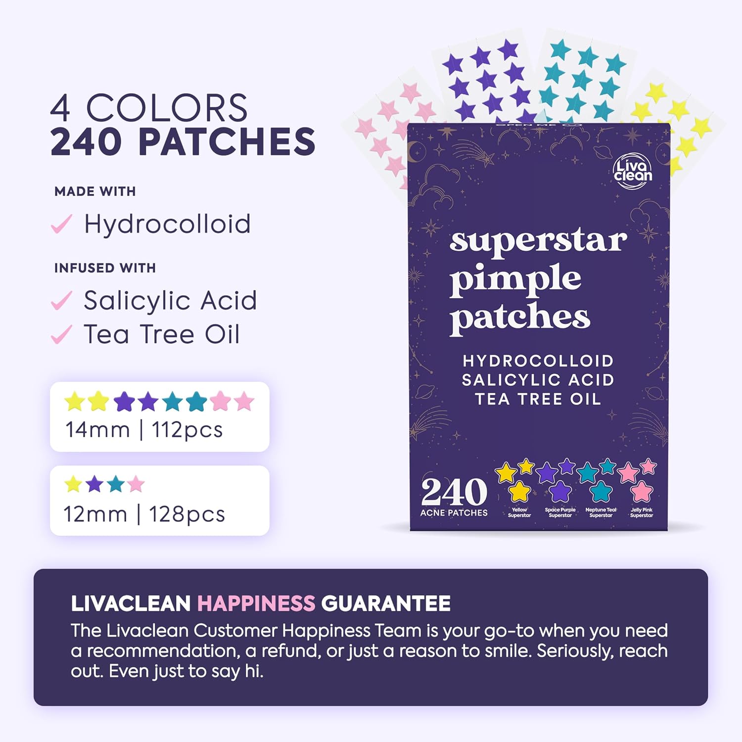 Livaclean Star Pimple Patches for Face w/ Hydrocolloid, Tea Tree oil &