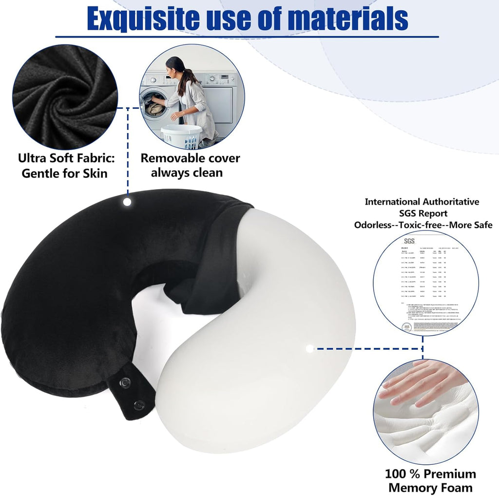SAIREIDER Travel Pillow 100% Pure Memory Foam Travel Neck Pillow, Airplane