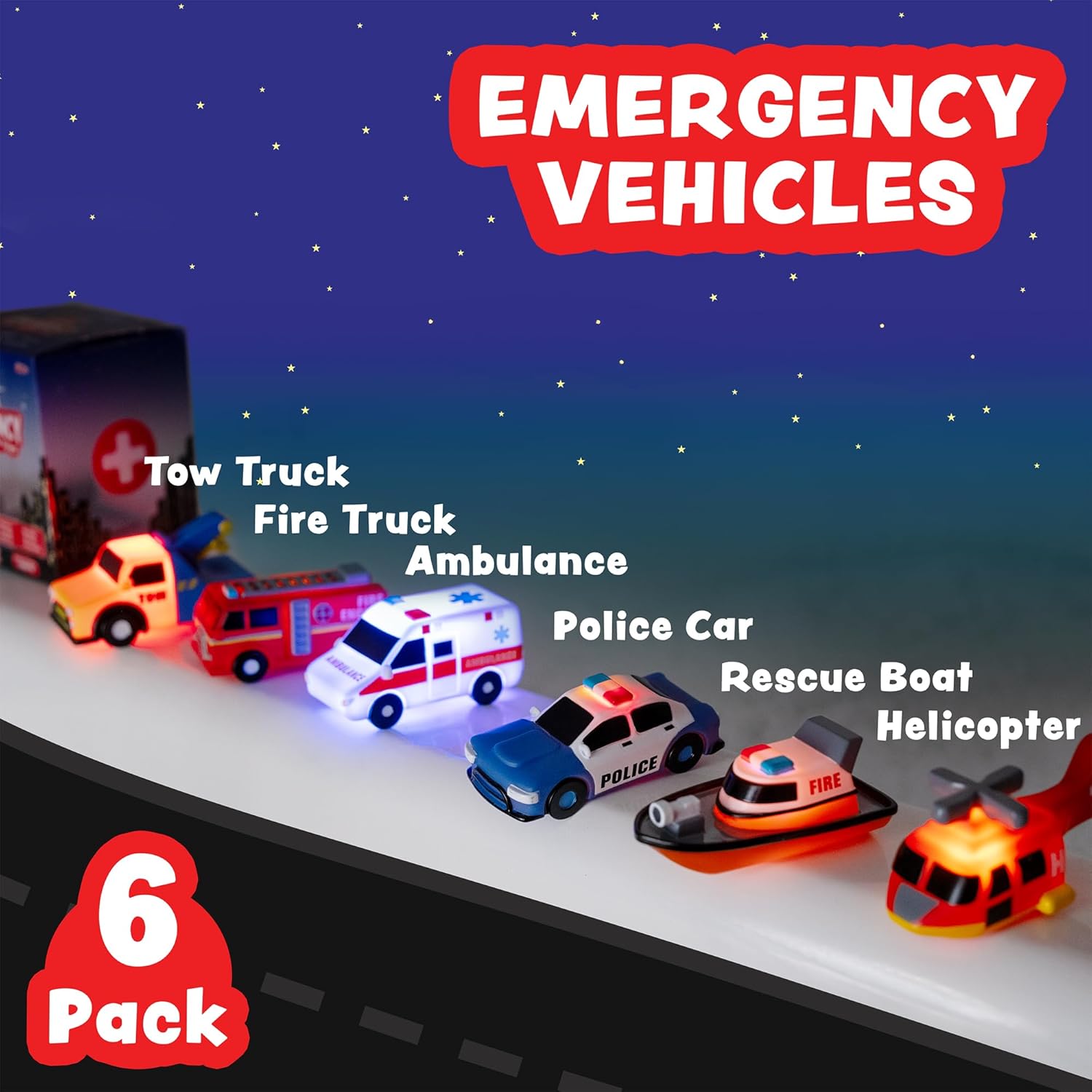 Tub Workså¨ Emergency‰ã¢ Cars Light Up Bath Toys, 6 Pack