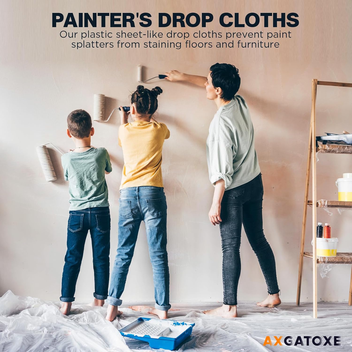 12 x 9 Ft Plastic Drop Cloths (6-Pack) - Disposable Painter's Sheeting &