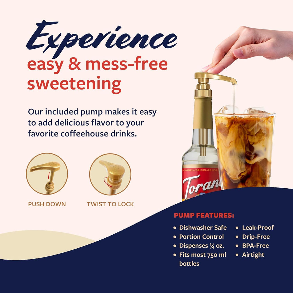 Torani Coffee Syrup, Vanilla Flavored Syrup for Drinks, Pump Included, 25.4