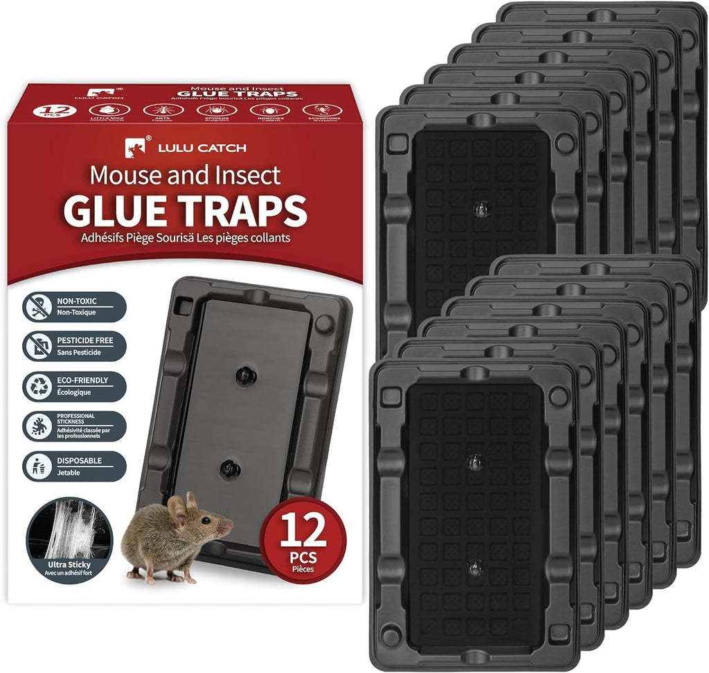 LULUCATCH Mouse & Insect Traps 12 Pack, Heavier Sticky Traps with Non-Toxic