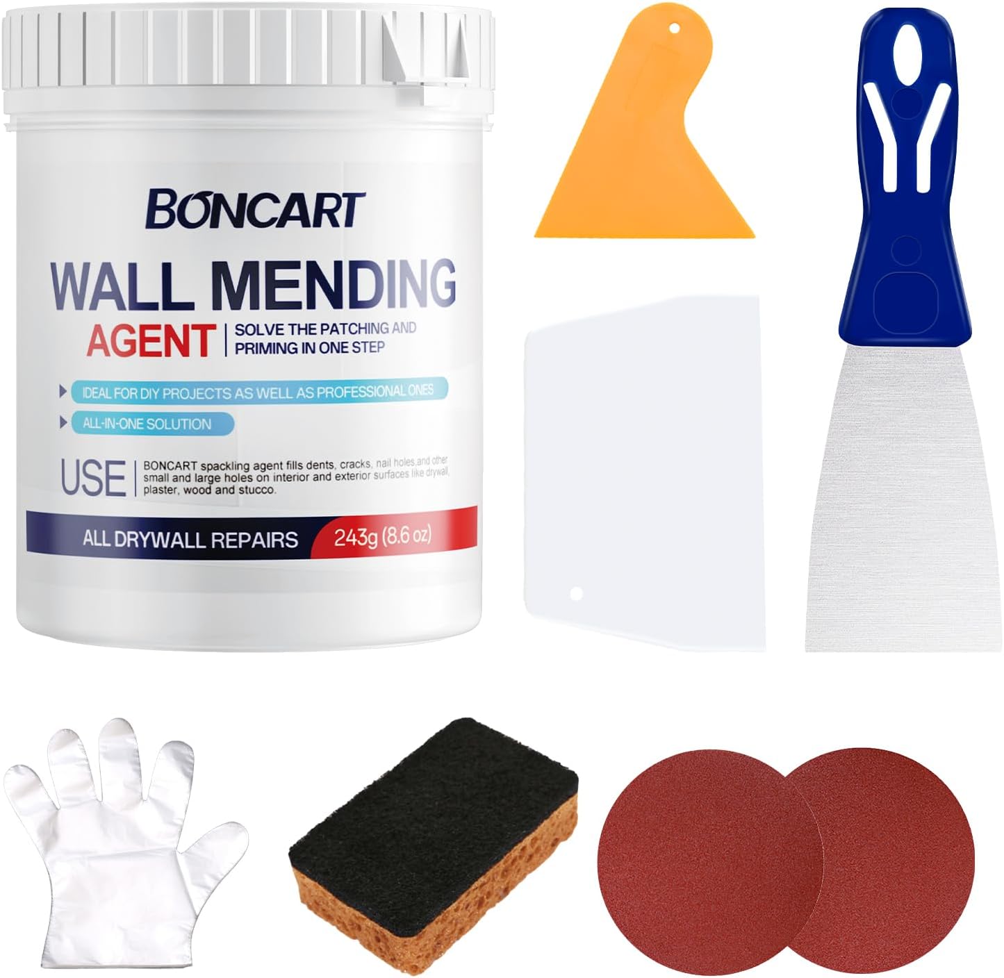 BONCART 8.6oz Drywall Patch Repair Kit - Professional All-in-1 Tool Set