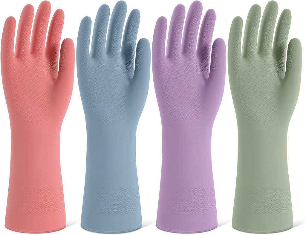 Rubber Cleaning Gloves for Dishwashing, 4 Pairs Reusable Kitchen Gloves for