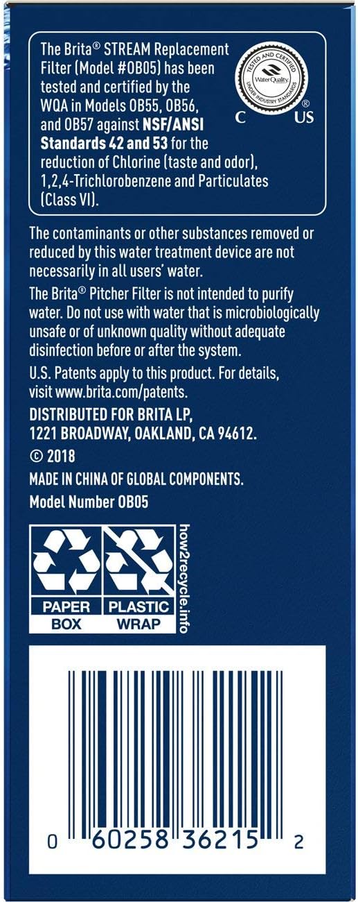Brita Stream Pitcher Water Filter for Pitchers and Dispensers, BPA-Free