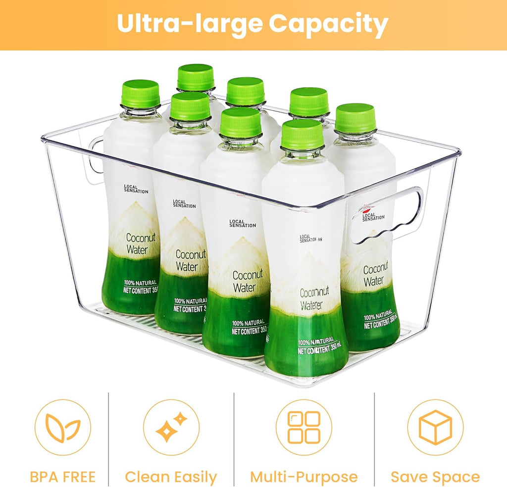 YIHONG 6 Pack Clear Pantry Organizer Bins, Plastic Containers with Handle for