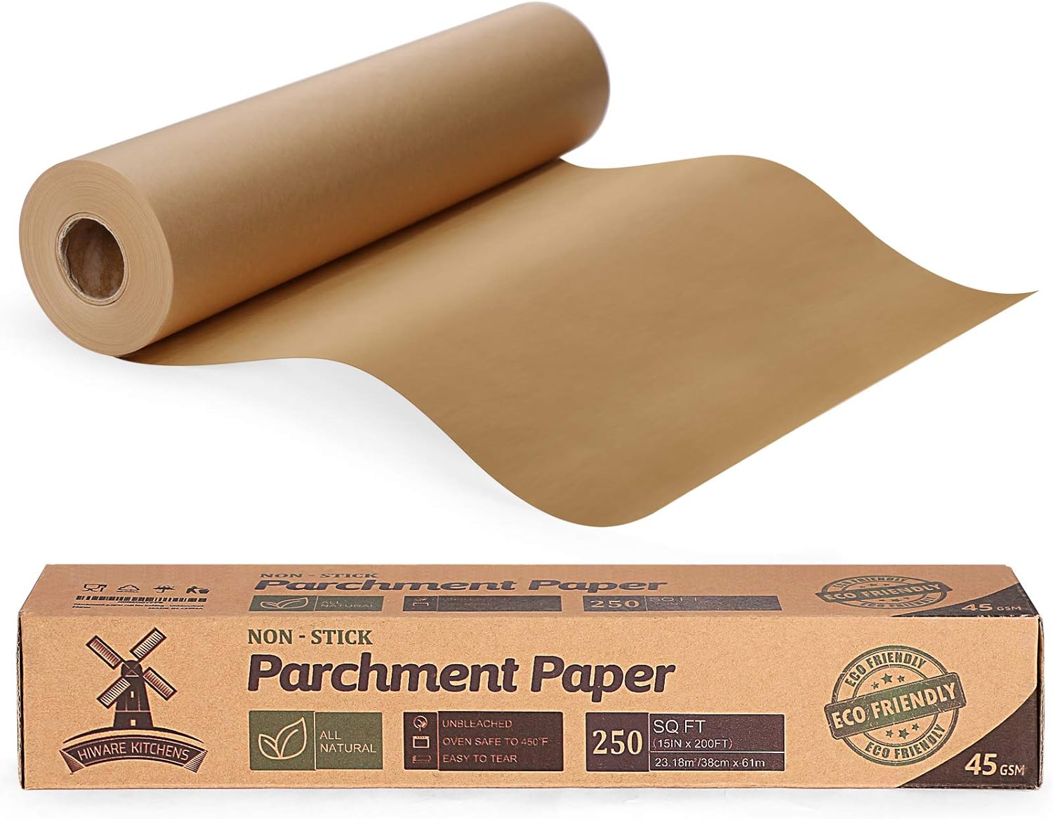 Unbleached 15 x 200 ft Parchment Baking Paper Roll - 250 Sq.Ft for Baking