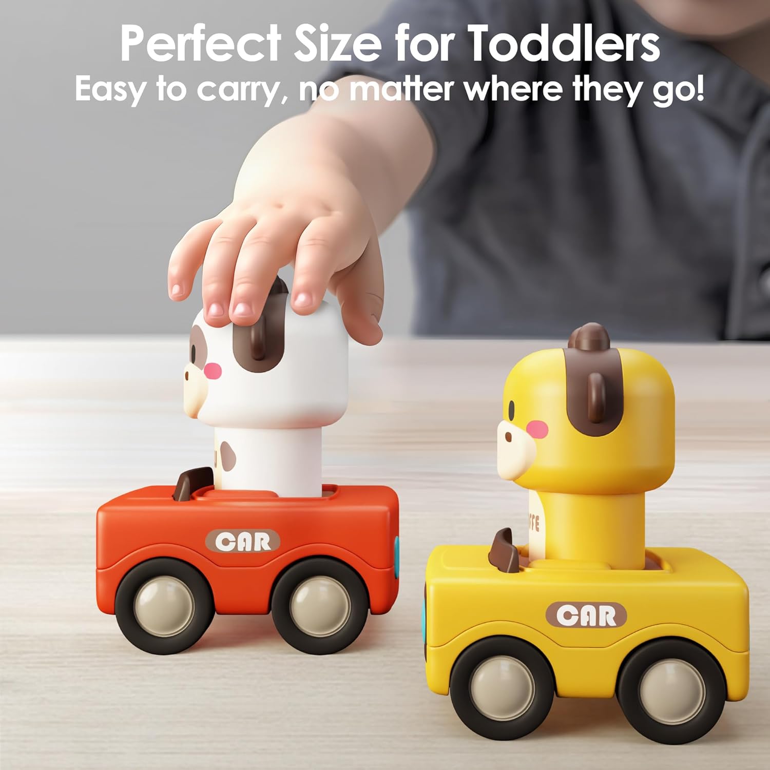 iPlay, iLearn Press to Go Car Toys for Toddlers 1-3, Baby Animal Racing Cars