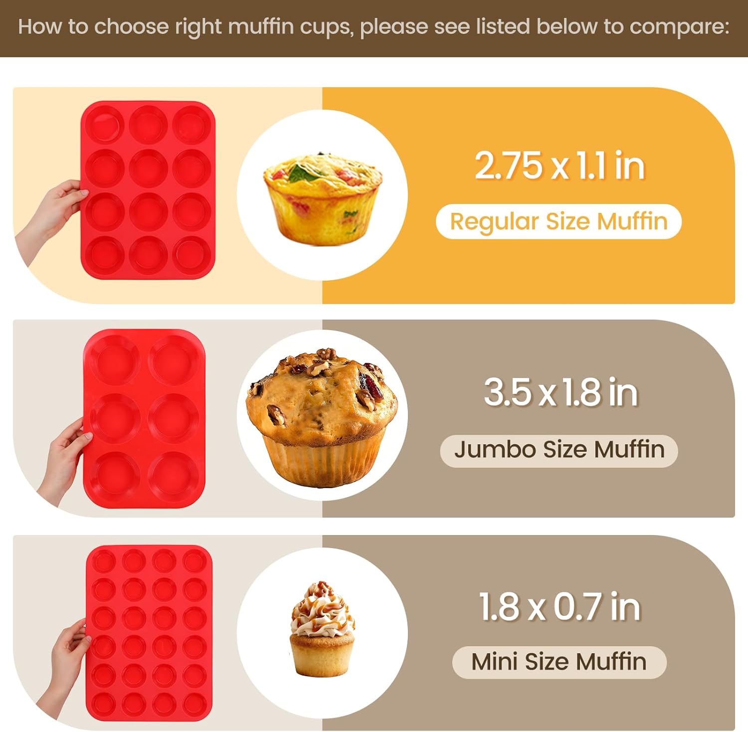 CAKETIME 12 Cups Silicone Muffin Pan - Nonstick Cupcake Pan 1 Pack Regular