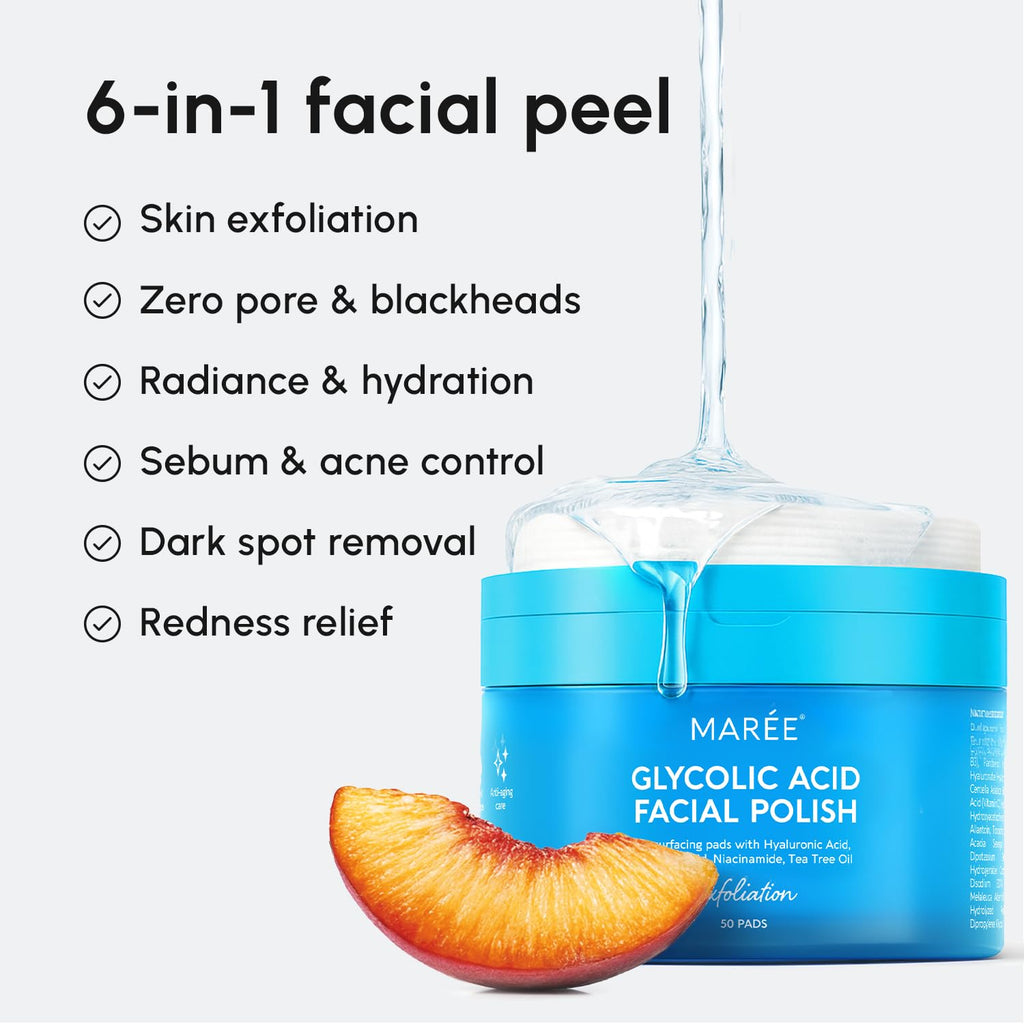 MAREE Glycolic Acid Pads - Toner Pads for Face Cleansing - Exfoliating Pad