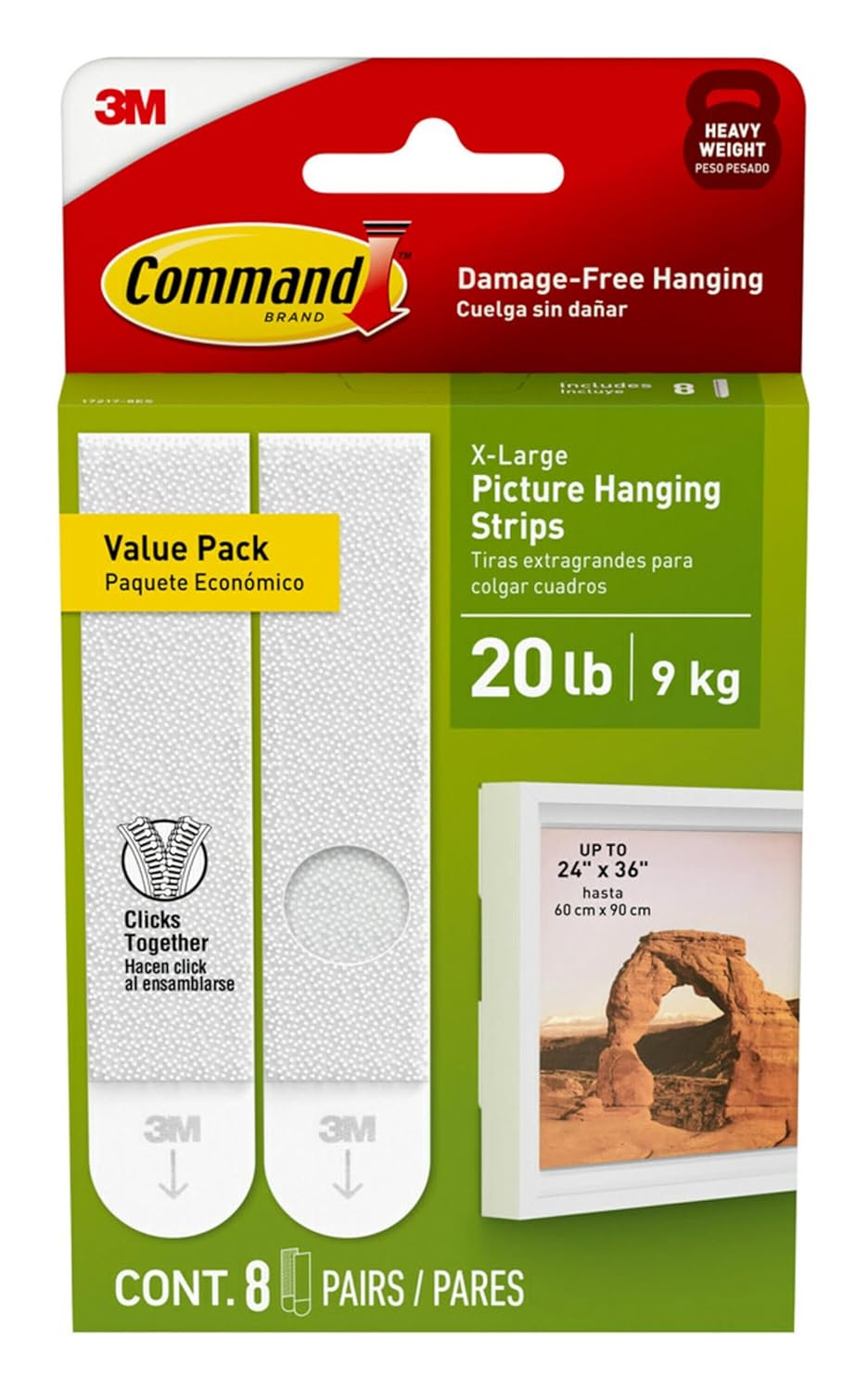 Command 20 lb XL 8 Pairs Heavyweight Picture Hanging Strips (16 Strips)