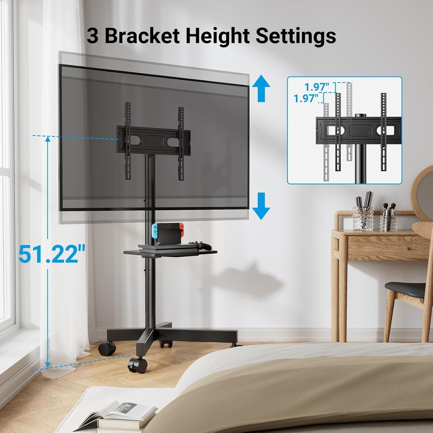 PERLESMITH Rolling TV Stand, Mobile TV Stand for 23-60 Inch LCD LED TVs, Tilt