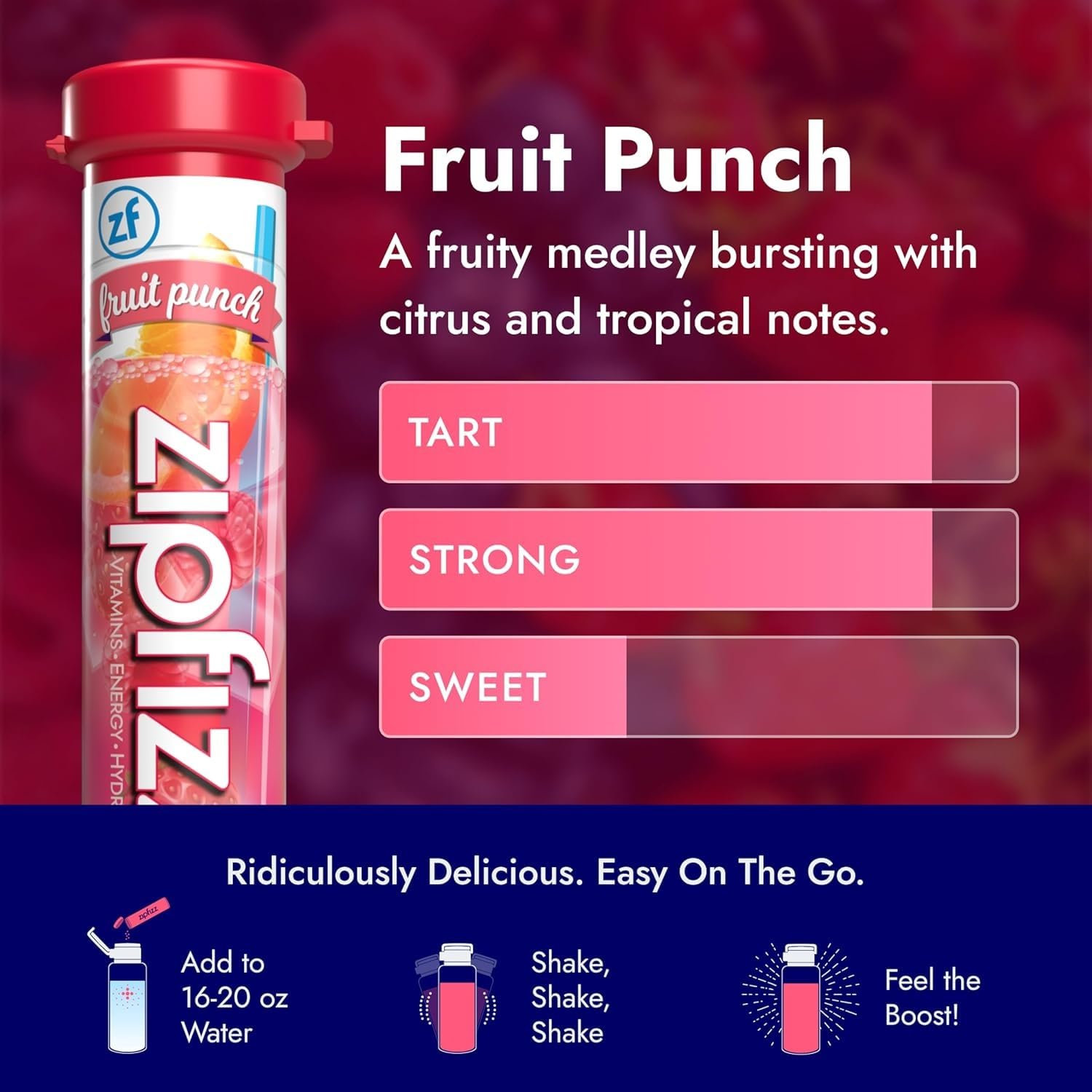 Zipfizz Daily Energy Drink Powder, Fruit Punch, 20 Pack 3-in-1 Sustained