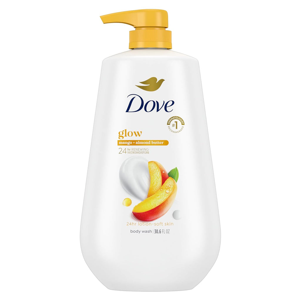 Dove Body Wash with Pump Glow Mango & Almond Butter For 24hr Lotion-Soft Skin