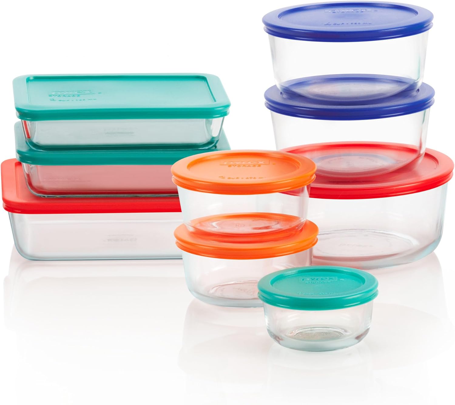 Pyrex Simply Store (9-Pack) Mixed Sized Glass Food Storage Set, Round &