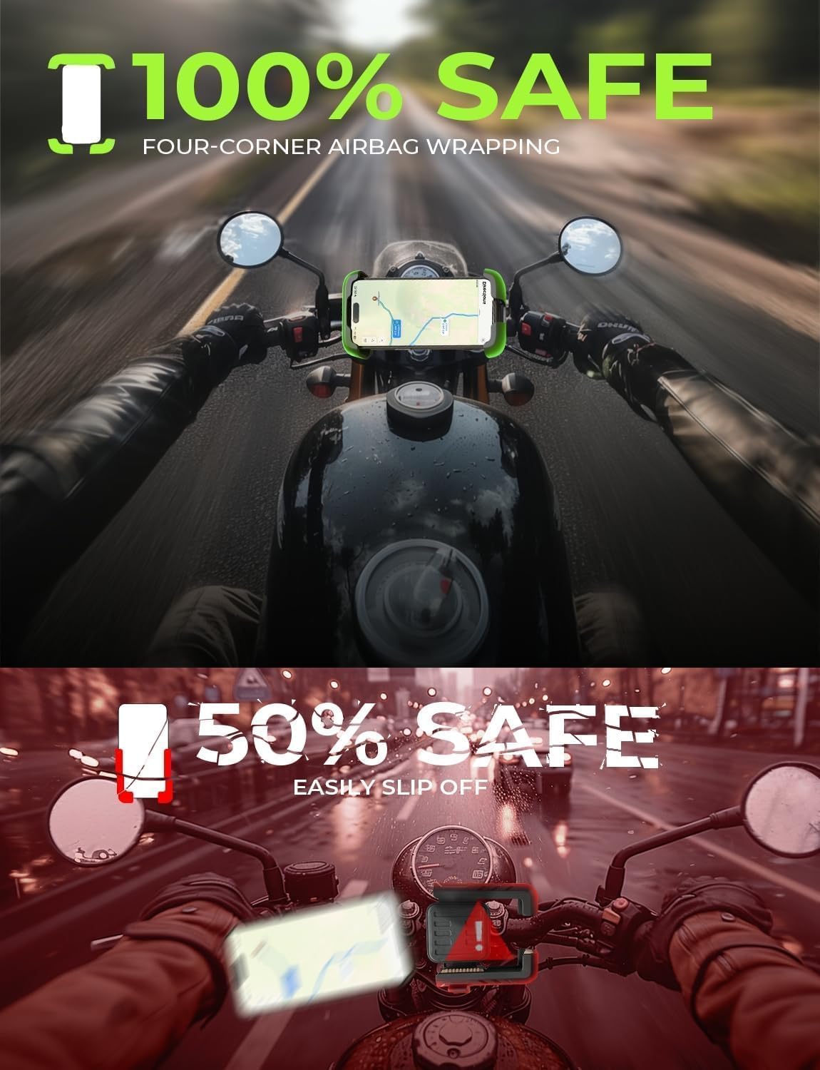 LISEN Bike Phone Holder, Super Easy Install Motorcycle Phone Mount Ebike