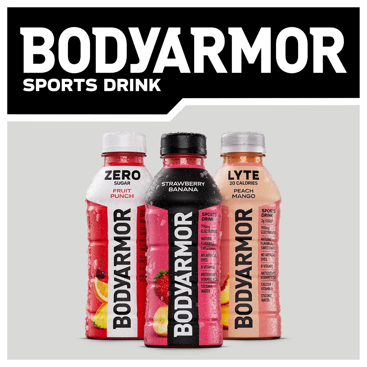 BODYARMOR LYTE, Peach Mango, Electrolyte Drink, 20 Calories, 16 Fl Oz Bottles