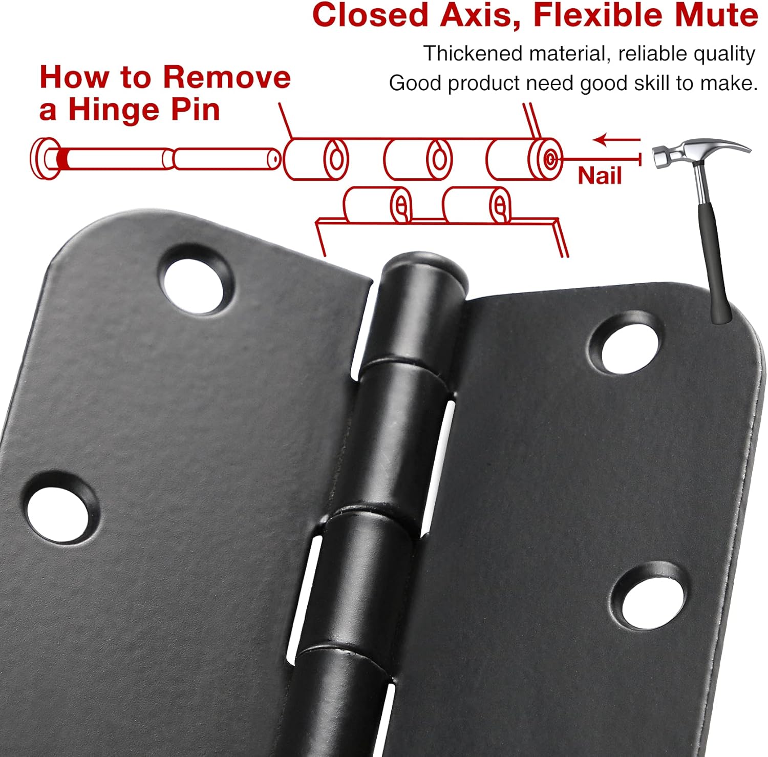 30 Pack Rounded Matte Black Door Hinges 3.5 Inch 5/8" Radius Interior 3 1/2"