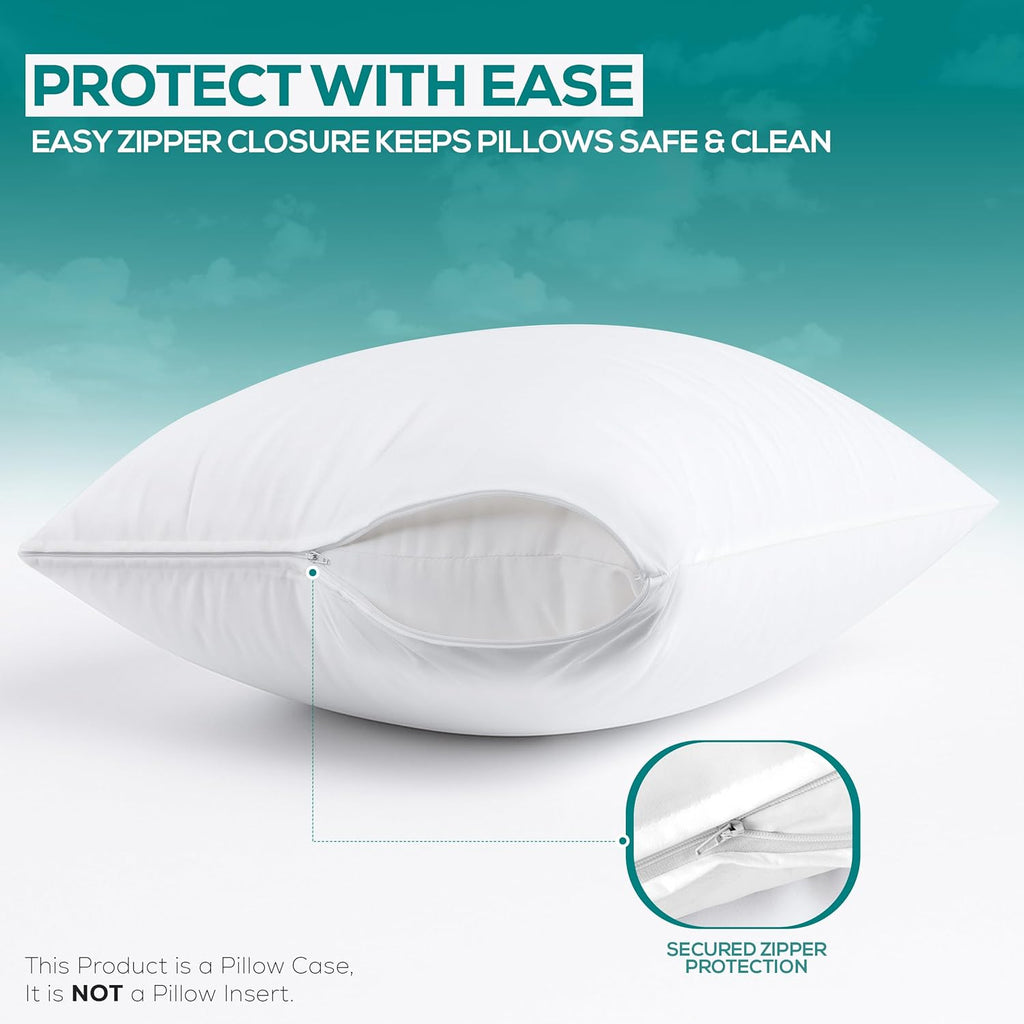 Set of 4 Pillow Protectors with Zipper Standard Size, Bed Bug and Dust Mite