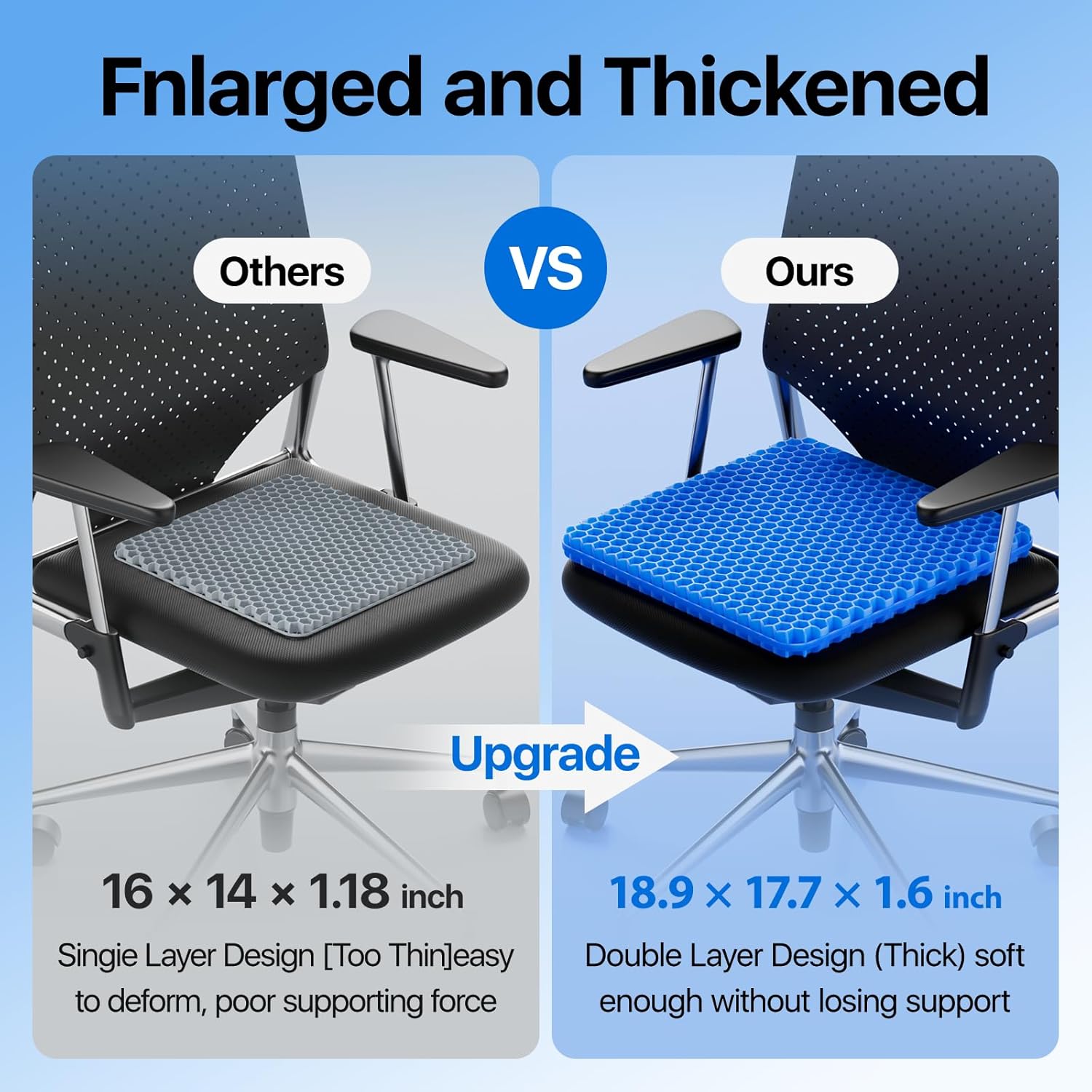 Gel Seat Cushion, Cooling seat Cushion (Super Large & Thick), Breathable