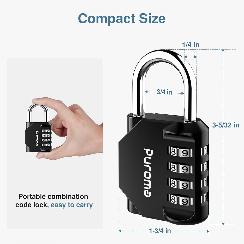 Puroma 2 Pack Combination Lock for Locker 4 Digit Outdoor Waterproof Padlock