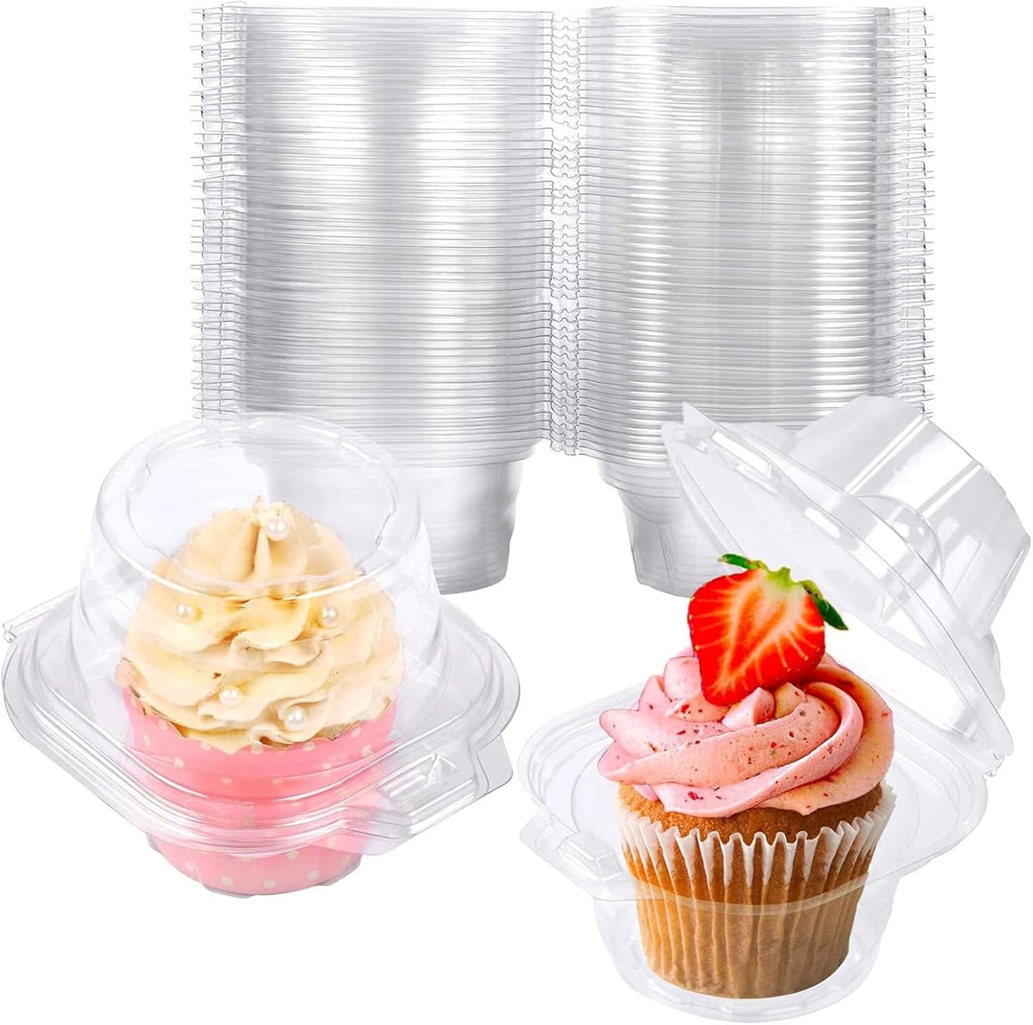 NPLUX 50 Pack Individual Cupcake Containers Plastic Cupcake Boxes Cupcake