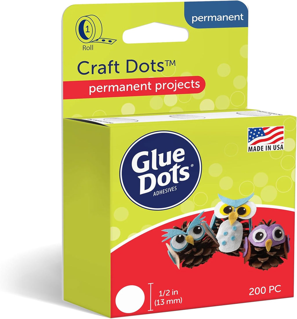 Glue Dots, Craft Dots, Double-Sided, 1/2", .5 Inch, 200 Dots, DIY Craft Glue