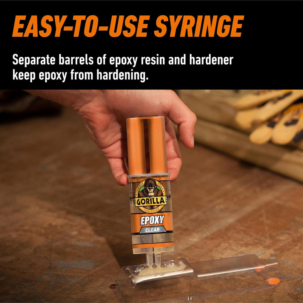 Gorilla 2 Part Epoxy, Clear Epoxy, 0.85 Ounce Syringe (Pack of 1) - 5 Minute
