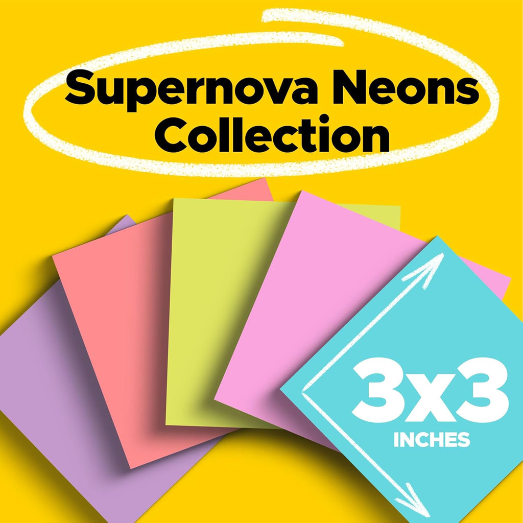 Post-it Super Sticky Notes, 24 Sticky Note Pads, 3 x 3 in., School Supplies