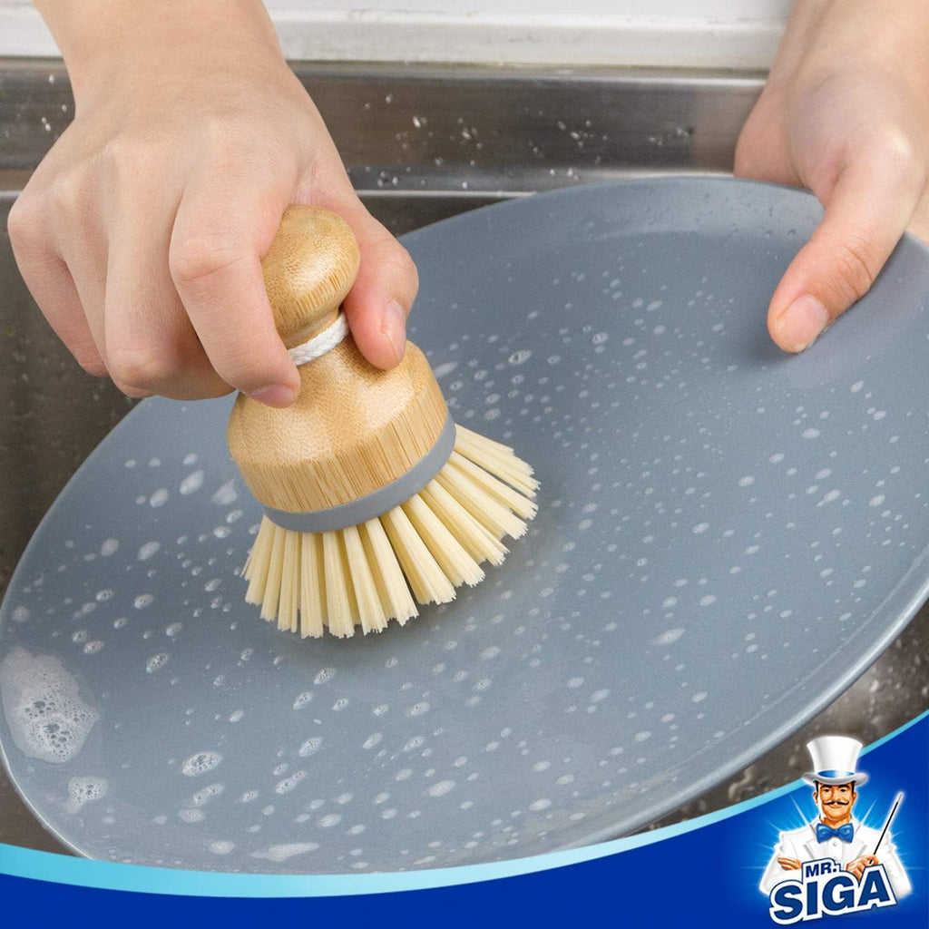 MR.SIGA Bamboo Palm Brush, Scrub Brush for Dishes Pots Pans Kitchen Sink