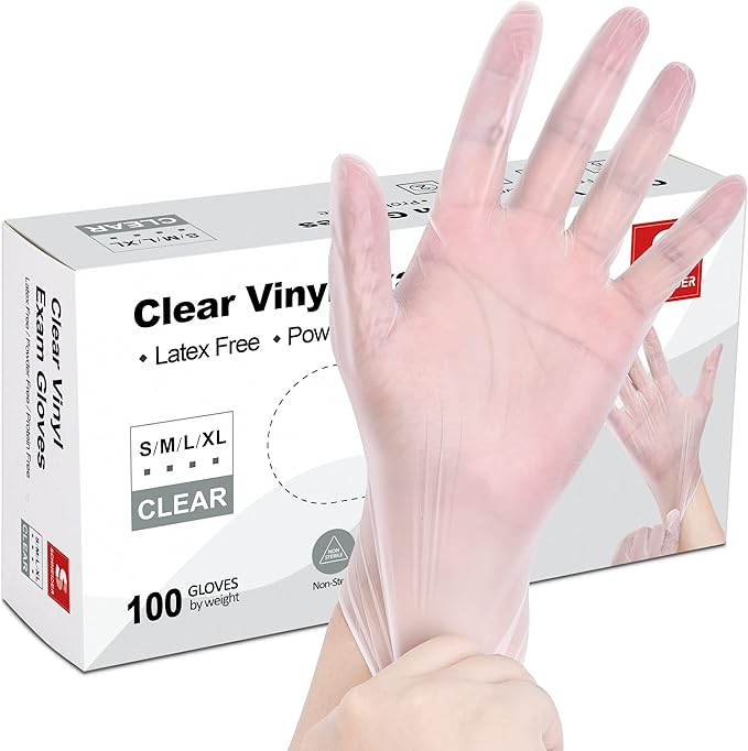 Schneider Clear Vinyl Exam Gloves, Latex-Free, Disposable Medical Gloves