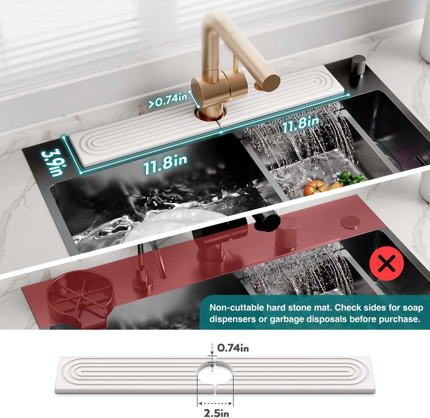 Eormoe Faucet Mat for Kitchen Sink ‰ÛÒ Diatomite Stone Drying Mat & Sink