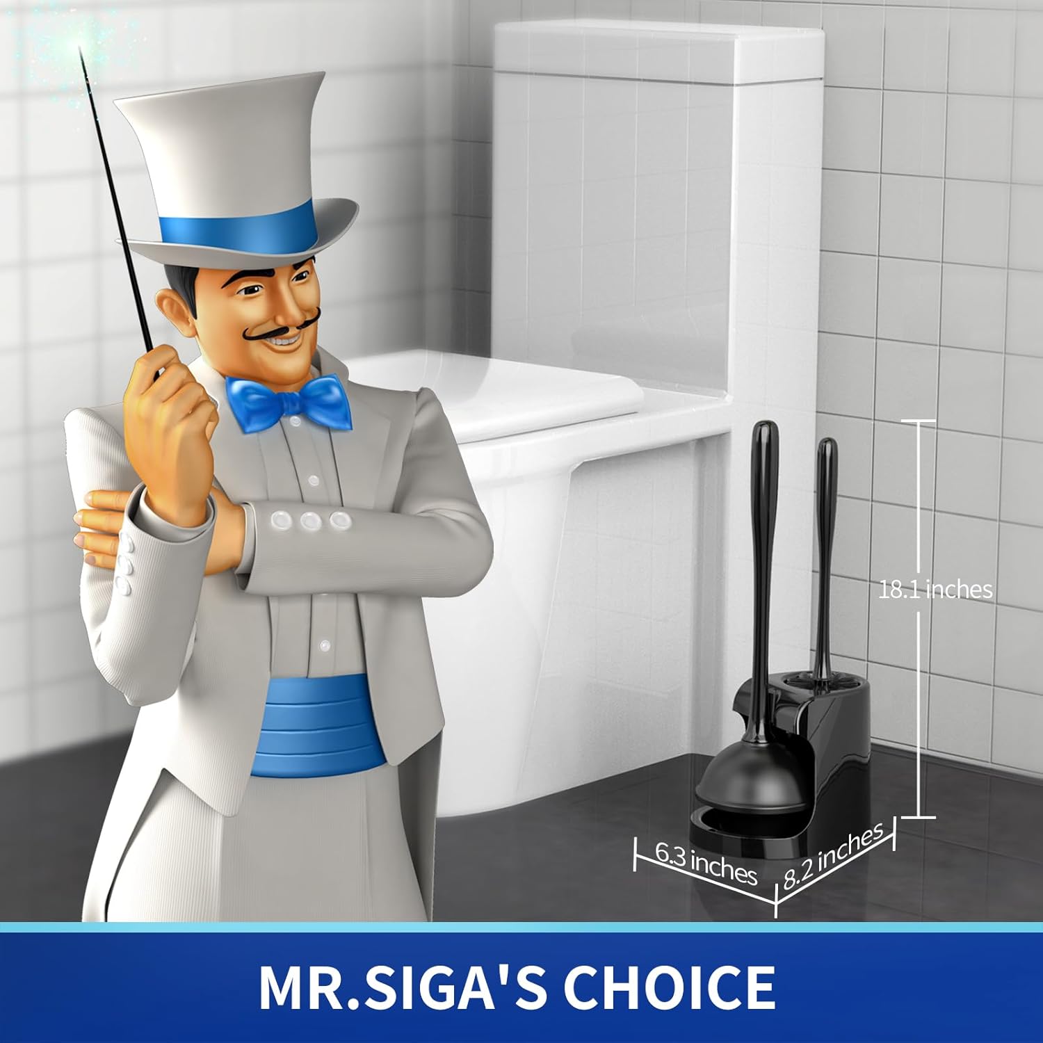 MR.SIGA Toilet Plunger and Bowl Brush Combo for Bathroom Cleaning, Black, 1