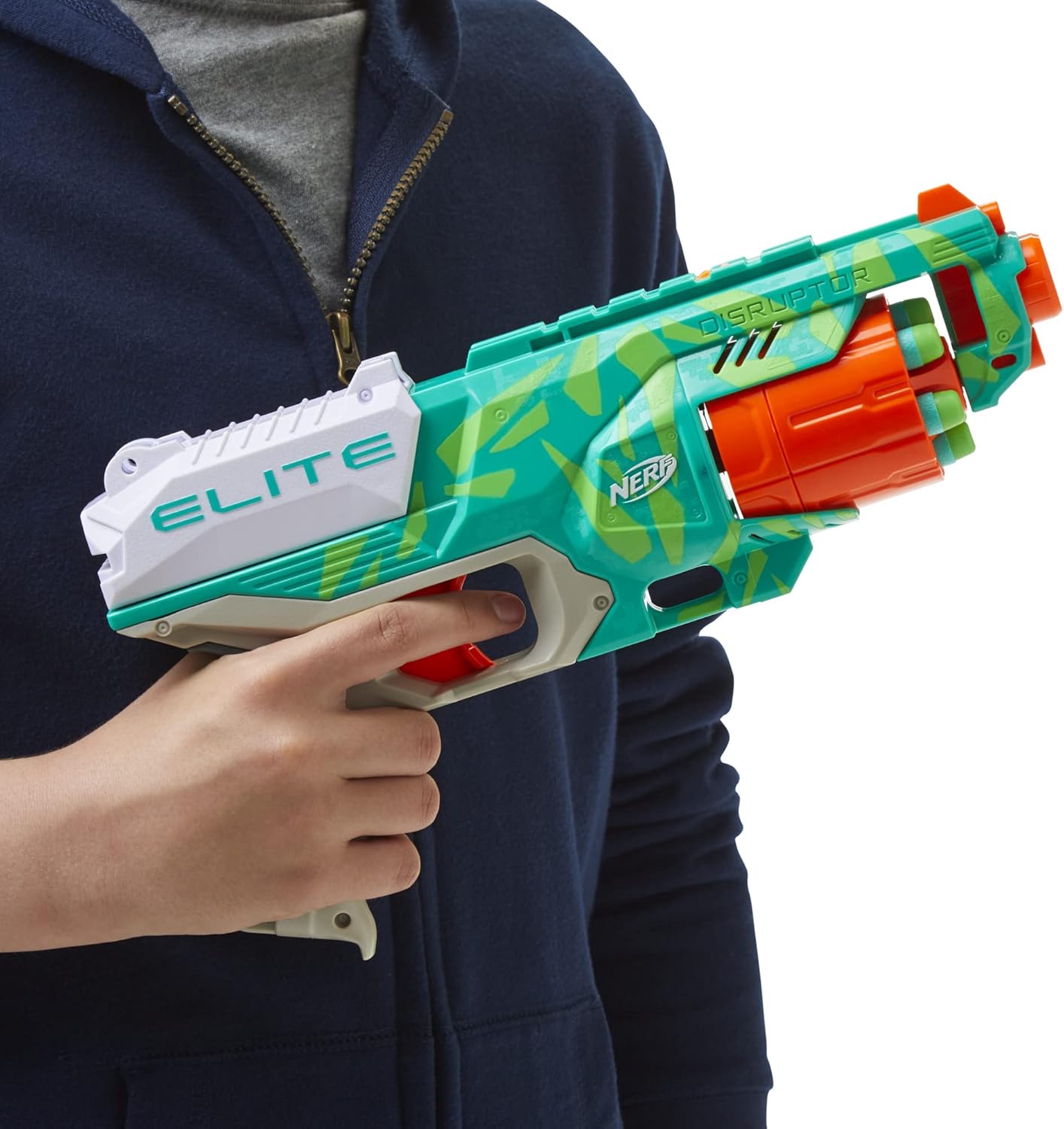 NERF Elite Disruptor Dynamic Green Dart Blaster, Rotating Drum, Slam Fire