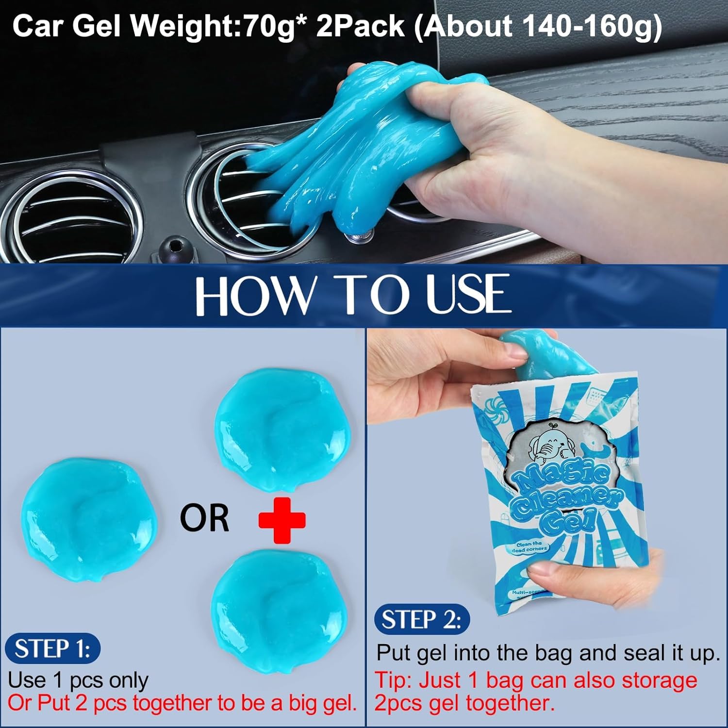 Fitosy Car Interior Duster Detail Brush Cleaning Gel Kit, Soft Dash Vent