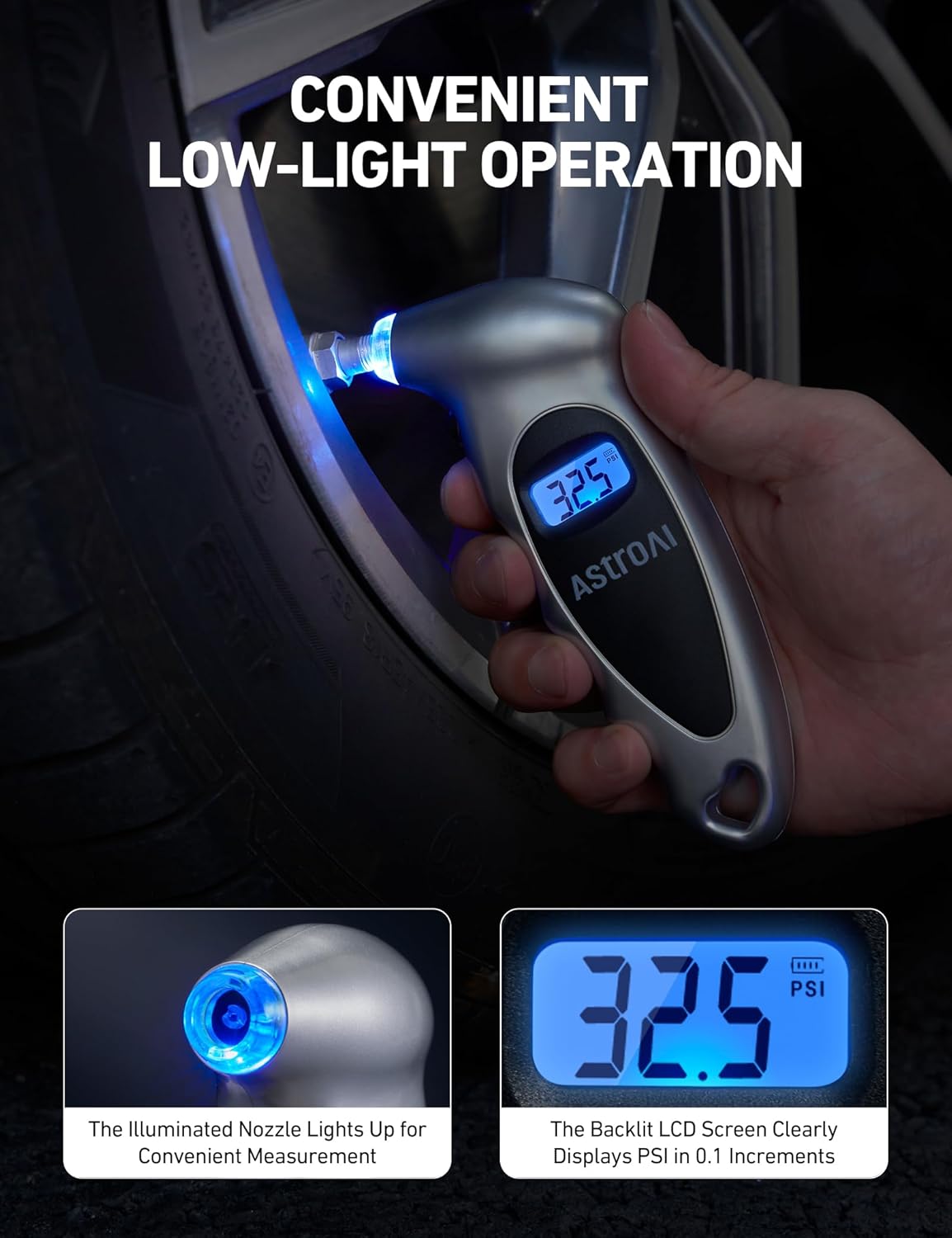 AstroAI Digital Tire Pressure Gauge 0-150PSI Calibrated to ANSI B40.7