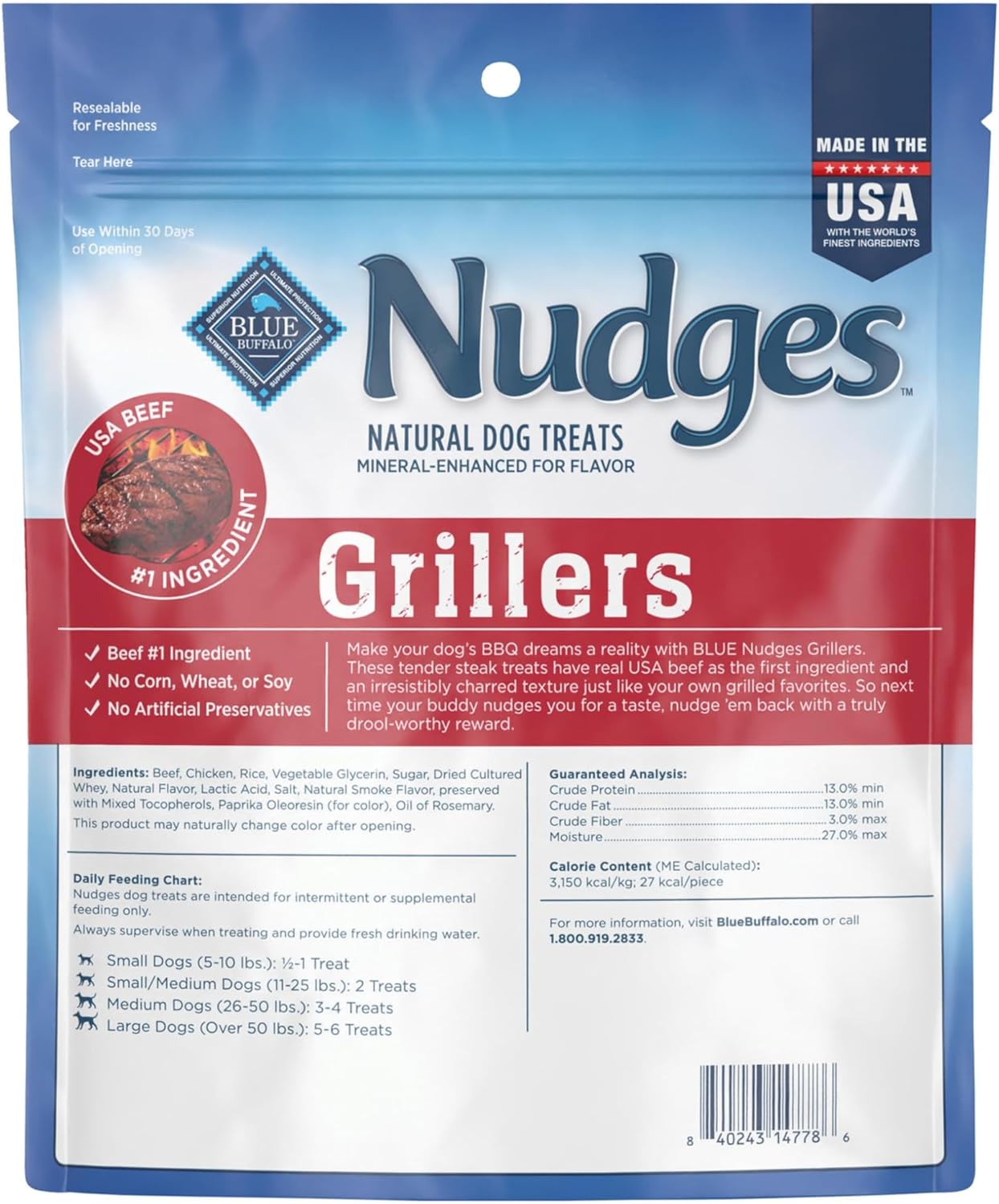 Blue Buffalo Nudges Grillers Natural Dog Treats, Made in the USA with Real