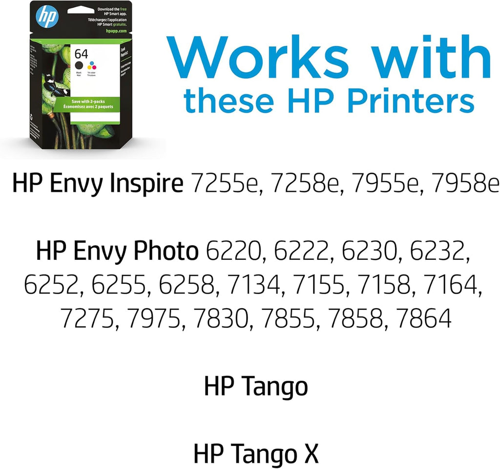 HP 64 Black & Tri-Color Ink Cartridges Printers (Combo Pack)