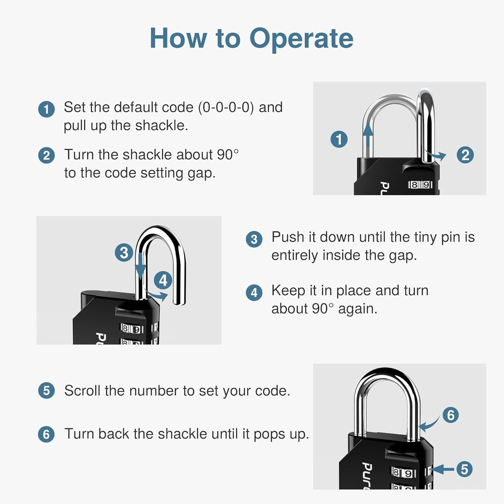 Puroma 2 Pack Combination Lock for Locker 4 Digit Outdoor Waterproof Padlock