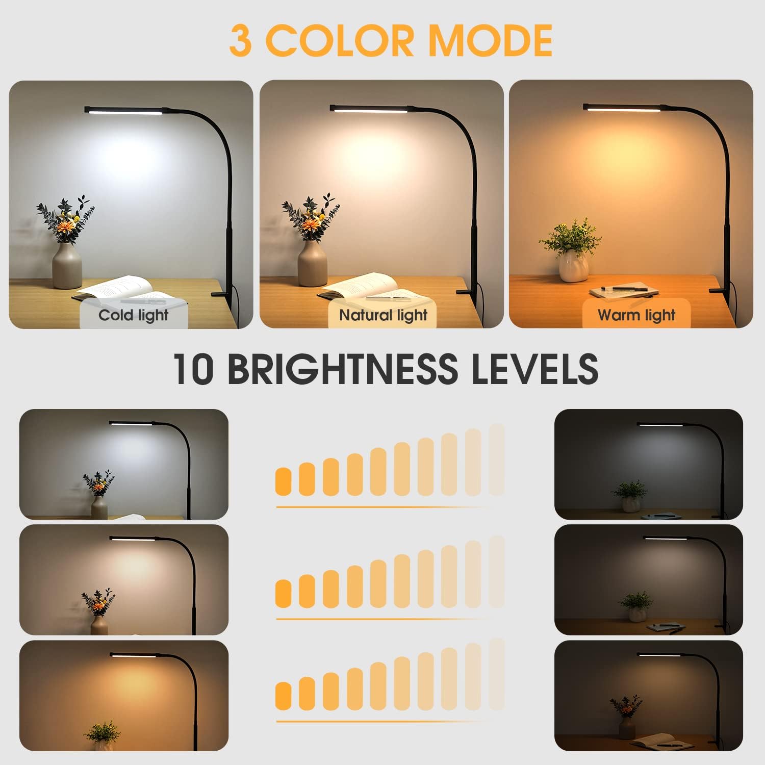 Voncerus LED Desk Lamp with Clamp, Eye-Caring Clip on Lights for Home Office