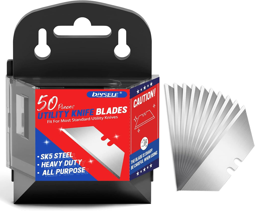 DIYSELF 50 Pack Utility Knife Blades, SK5 Steel Box Cutter Blades with