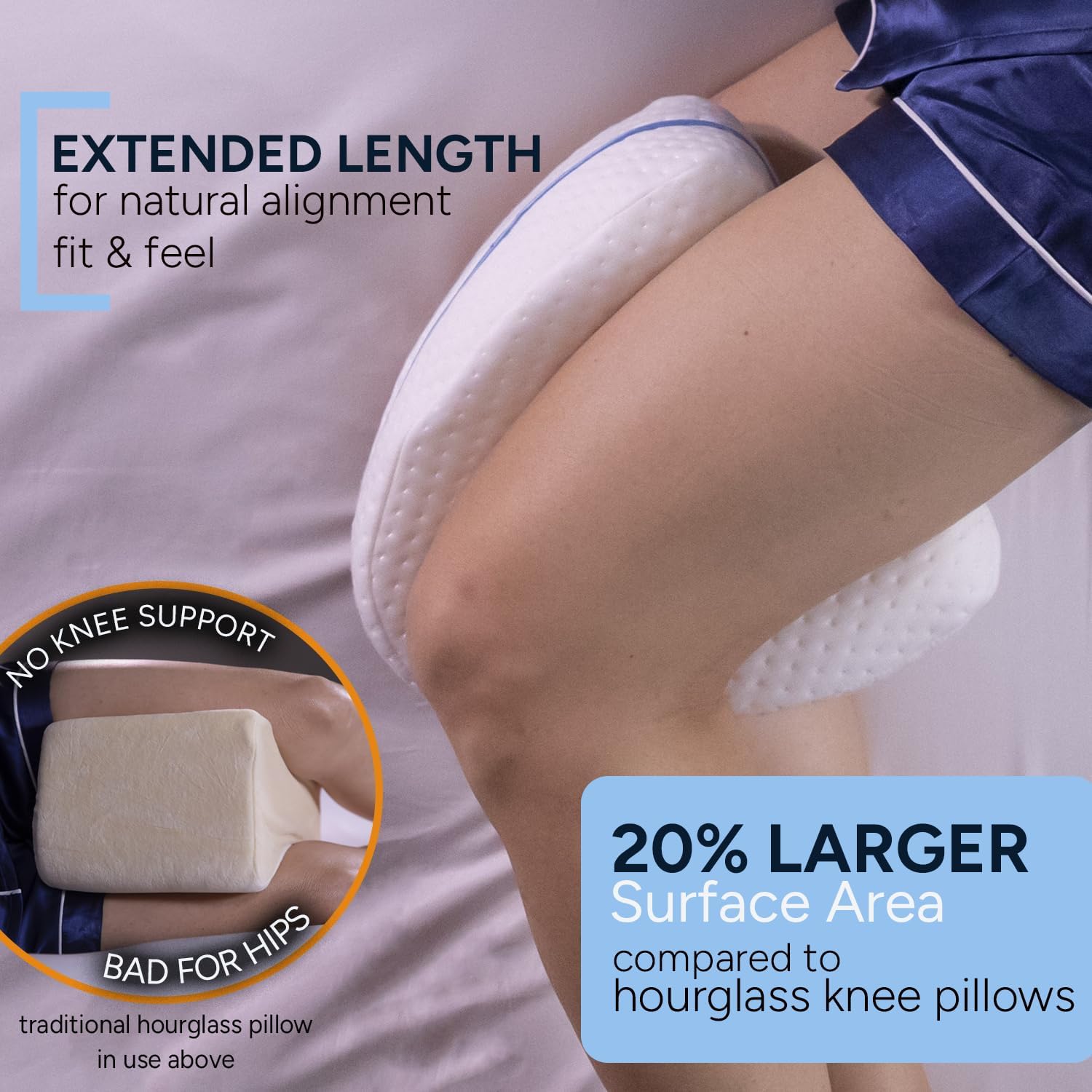 Contour Legacy Leg & Knee Foam Support Pillow for Side Sleepers Soothing