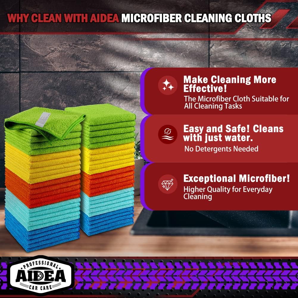 AIDEA Microfiber Cleaning Cloth, 50PK, Microfiber Towels for Cars, Premium