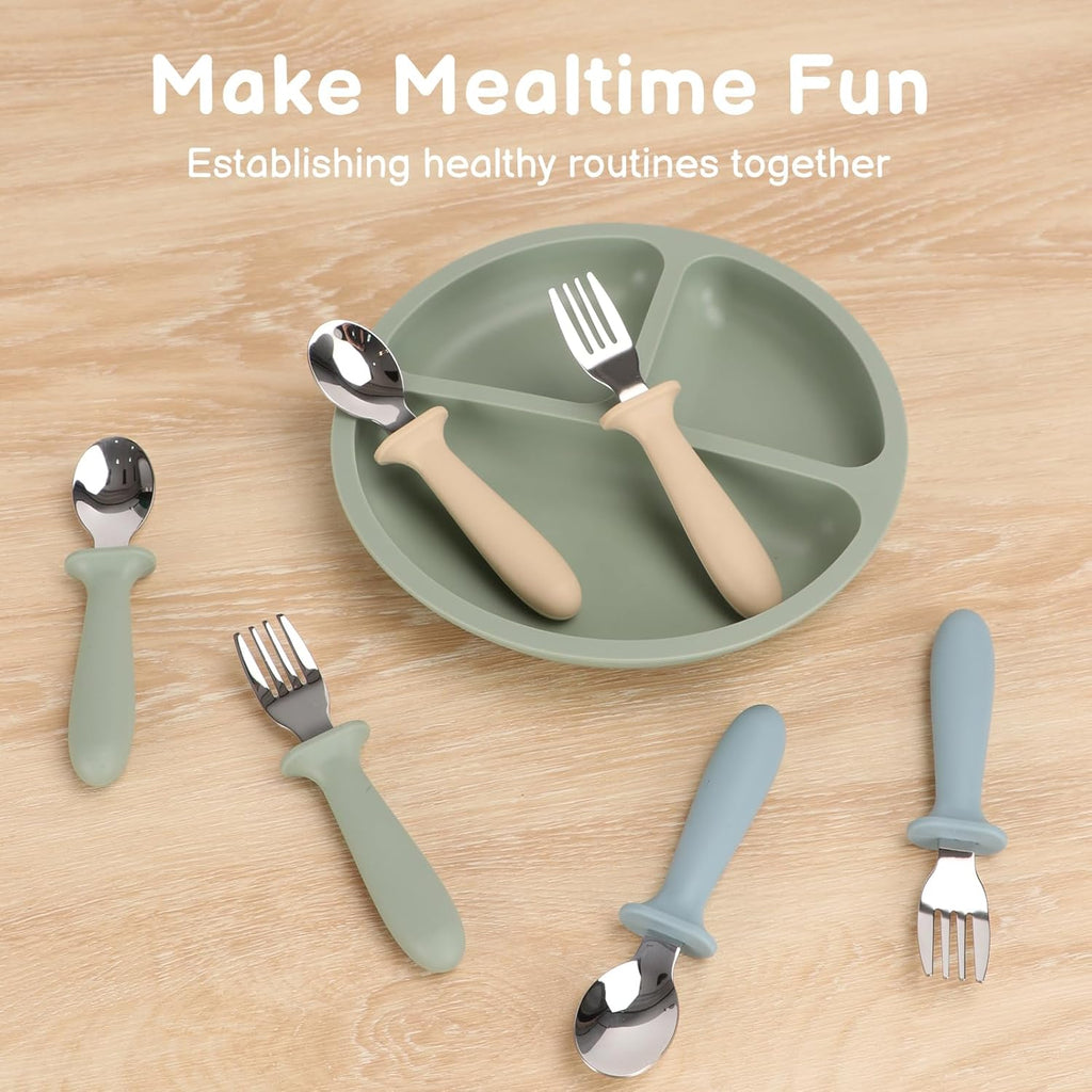 Eascrozn Toddler Utensils, 6 Pack kids Silverware Set with Silicone Handle