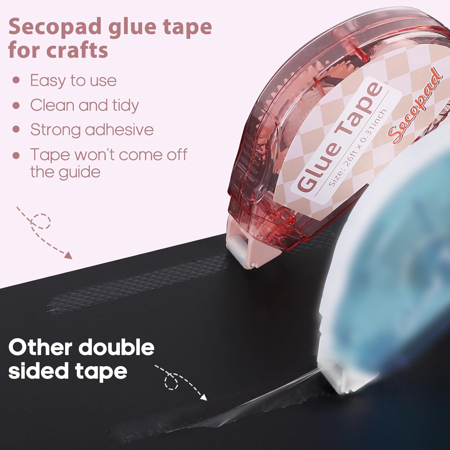Secopad Scrapbook Tape, 4 Pack Double Sided Tape Roller for Crafts, Adhesive