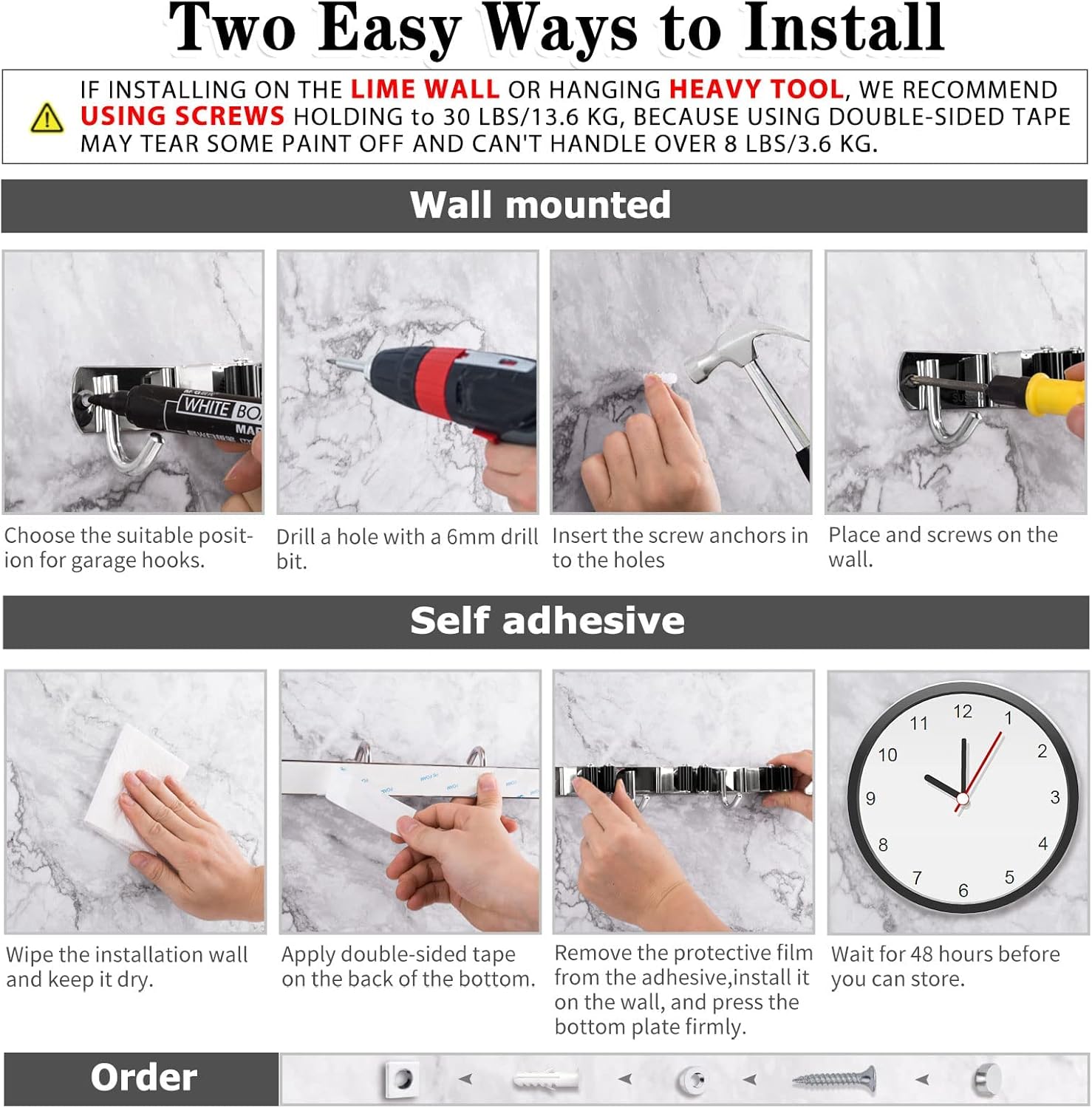 AceMining 5 Racks and 4 Hooks Mop and Broom Holder Wall Mount, Broom